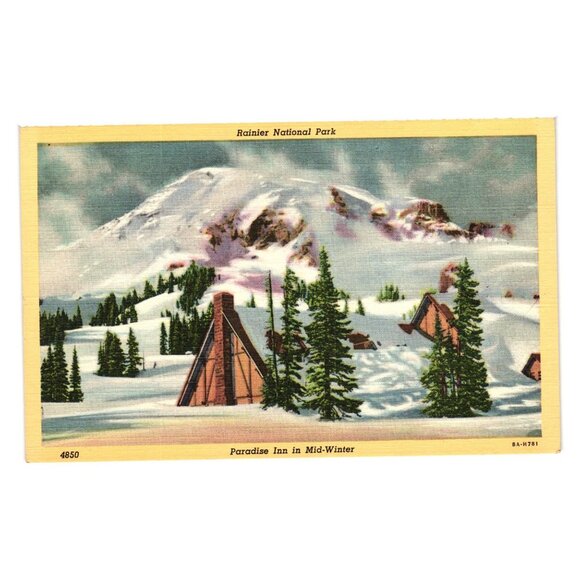 Rainier National Park Vintage Postcard Paradise Inn Winter Mountain 4850 Tacoma - Picture 1 of 2